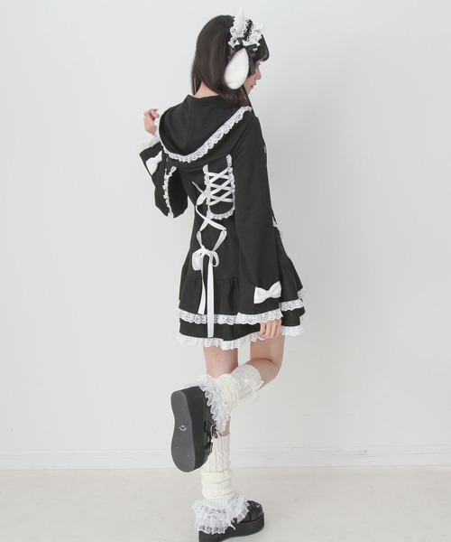 DearMyLove ワンピース 姫系うさ耳レースフリルハートポケットパーカー