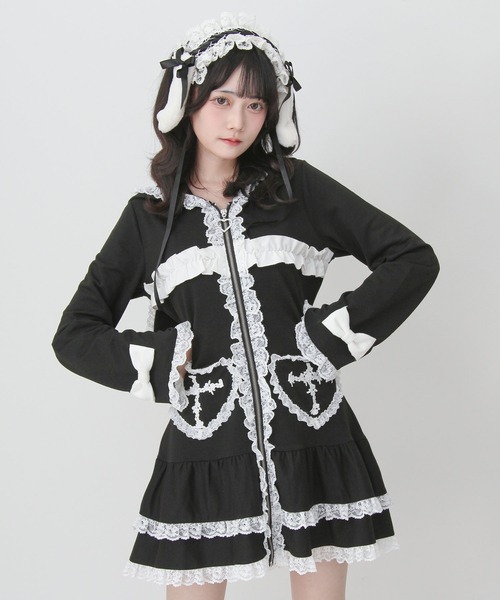 DearMyLove ワンピース 姫系うさ耳レースフリルハートポケットパーカー