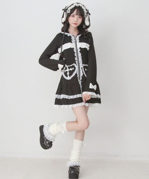 DearMyLove ワンピース 姫系うさ耳レースフリルハートポケットパーカー