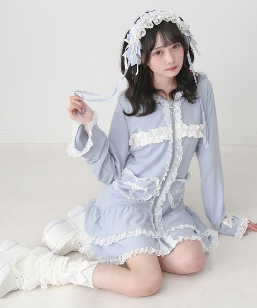 DearMyLove ワンピース 姫系うさ耳レースフリルハートポケットパーカー