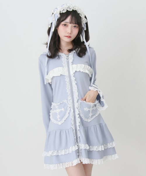 DearMyLove ワンピース 姫系うさ耳レースフリルハートポケットパーカー