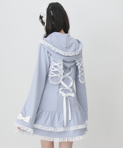 DearMyLove ワンピース 姫系うさ耳レースフリルハートポケットパーカー