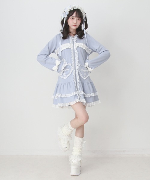 DearMyLove ワンピース 姫系うさ耳レースフリルハートポケットパーカー