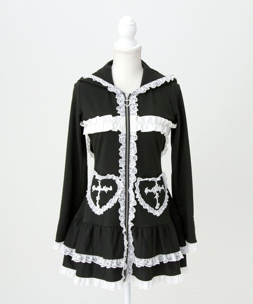 DearMyLove ワンピース 姫系うさ耳レースフリルハートポケットパーカー