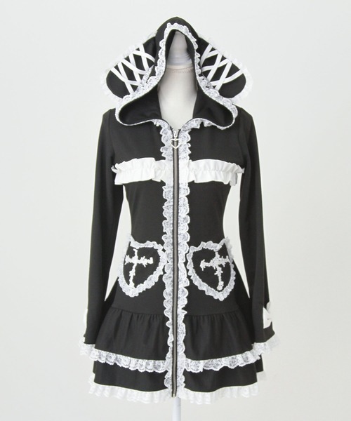 DearMyLove ワンピース 姫系うさ耳レースフリルハートポケットパーカー