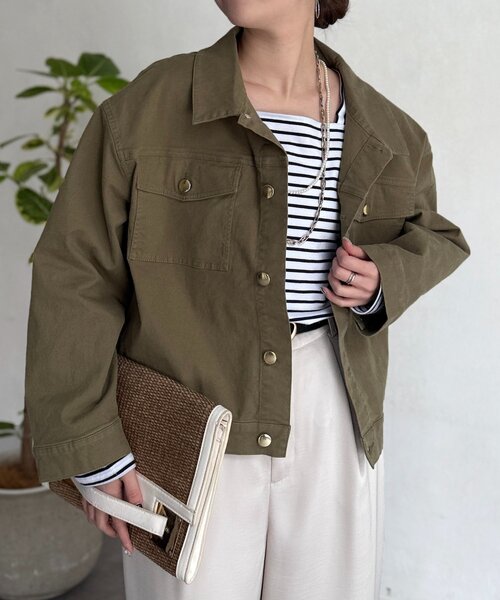 レディース Chez toi GLDボタン襟付きGジャン 新品 カーキ Free