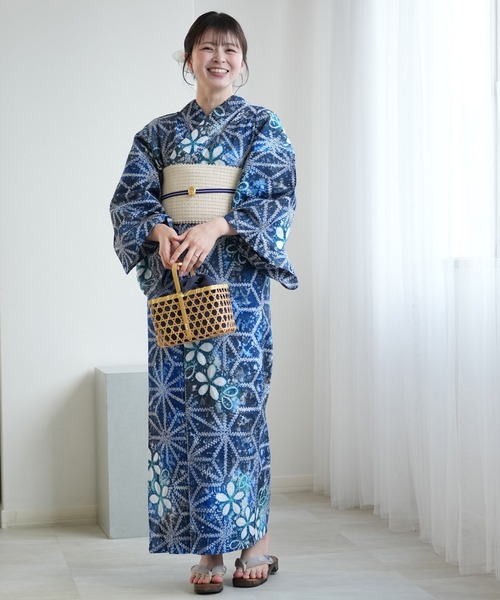 utatane 浴衣 有松絞り浴衣3点セット 藍花麻 レディース : ZOZOTOWN