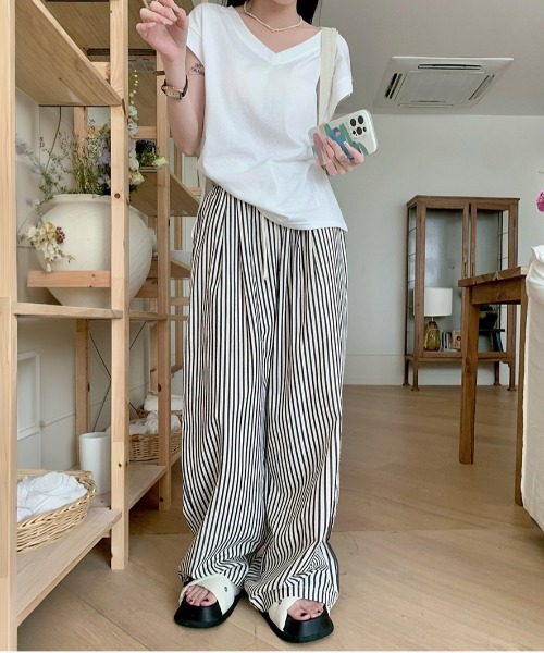 WEGO（ウィゴー） パンツ カラーストライプイージーストレートパンツ