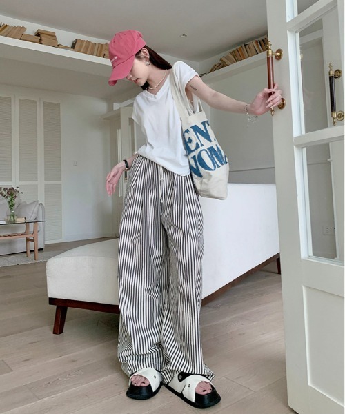 WEGO（ウィゴー） パンツ カラーストライプイージーストレートパンツ