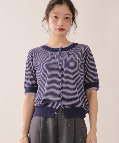 loin nuit カーディガン 夏 半袖 wavy button knit cardigan