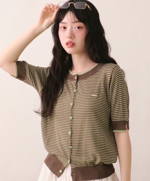 loin nuit カーディガン 夏 半袖 wavy button knit cardigan