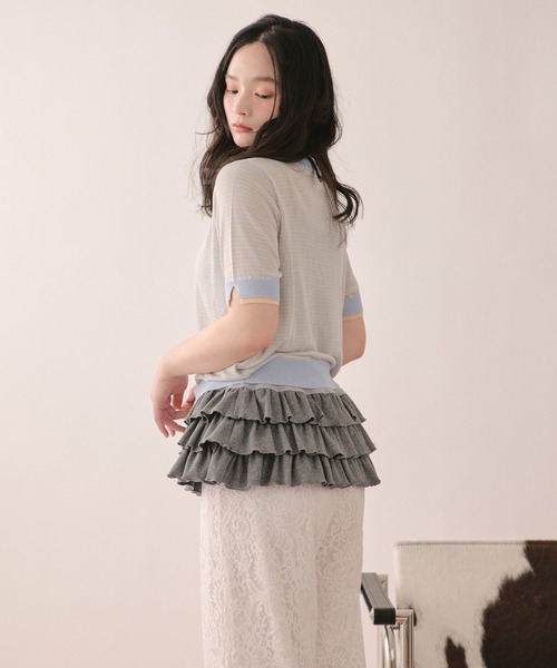 loin nuit カーディガン 夏 半袖 wavy button knit cardigan