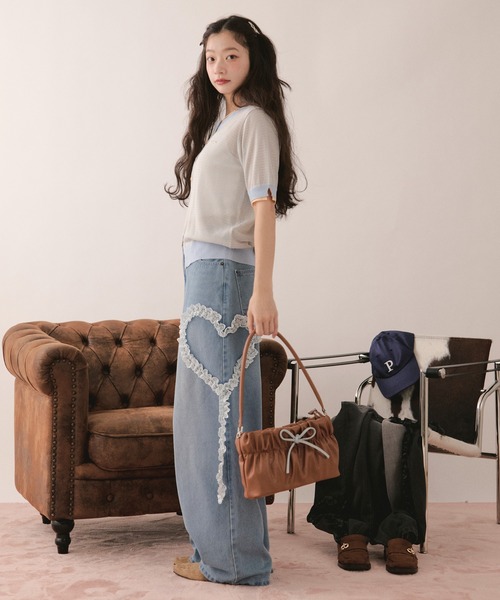 loin nuit カーディガン 夏 半袖 wavy button knit cardigan