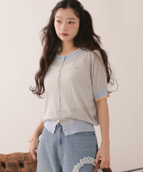 loin nuit カーディガン 夏 半袖 wavy button knit cardigan