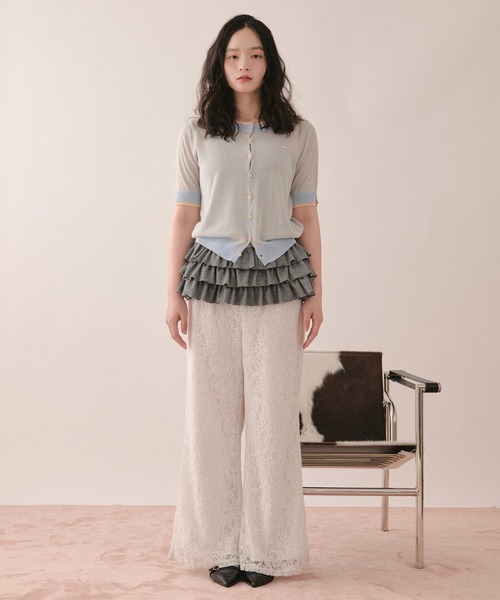 loin nuit カーディガン 夏 半袖 wavy button knit cardigan