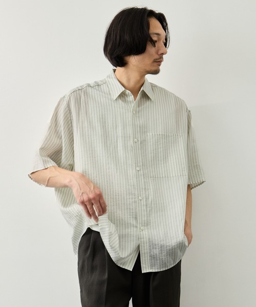 CITY TOKYO シャツ 「CITY TOKYO」シアーストライプオーバーシャツ