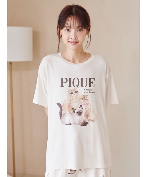 パジャマ ルームウェア ファッションCATS＆DOGSワンポイントTシャツ レディースの画像