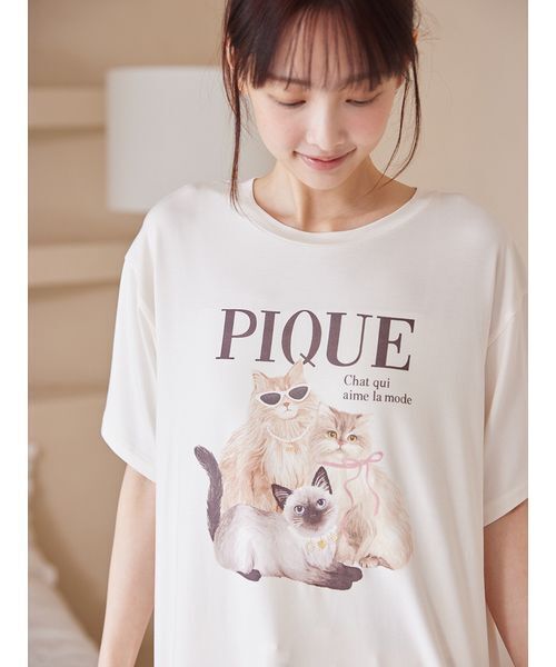 パジャマ ルームウェア ファッションCATS＆DOGSワンポイントTシャツ レディースの画像
