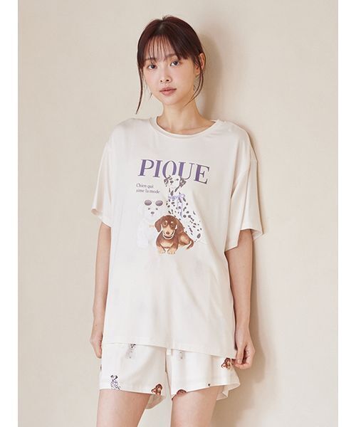 パジャマ ルームウェア ファッションCATS＆DOGSワンポイントTシャツ レディースの画像