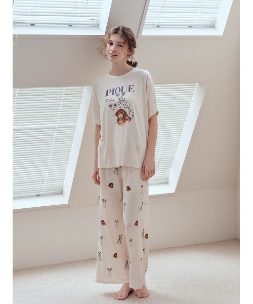 パジャマ ルームウェア ファッションCATS＆DOGSワンポイントTシャツ レディースの画像