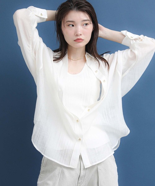 The rejoice ブラウス シャツ リネン混シアーシャツ レディース