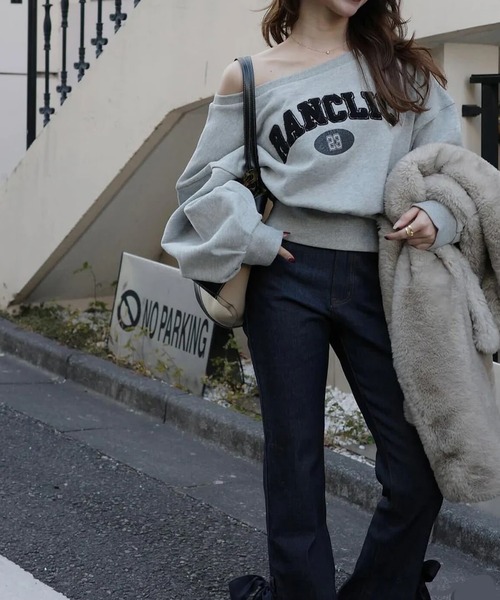 RANCLIC トレーナー スウェット オフショルフロックドスウェット