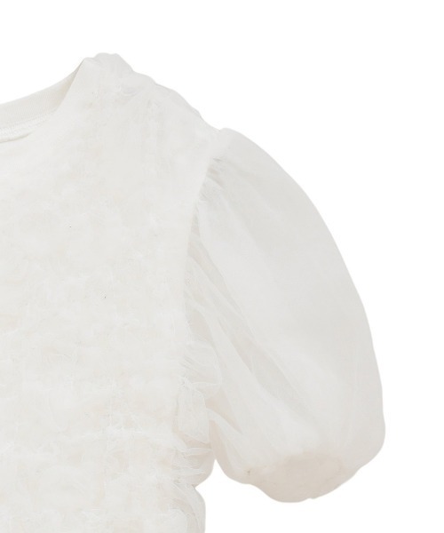 CLANE チュールスリーブ 半袖Tシャツ ホワイト CLANE（クラネ） tシャツ 半袖 「CLANE/クラネ」TULLE VEST LAYERED