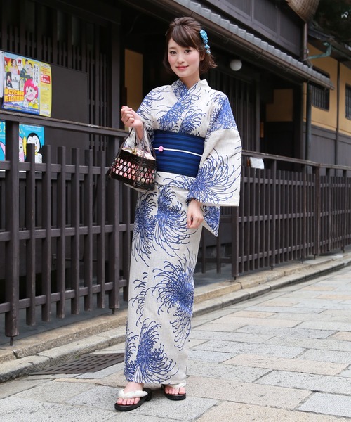 和なでしこ 浴衣 綿麻浴衣3点セット 「浴衣・帯・下駄」 レディース