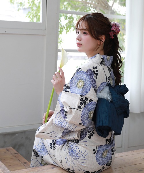 専用です。新品浴衣　綿麻　へこ帯付き　定価19800 和なでしこ 浴衣 綿麻浴衣3点セット 「浴衣・帯・下駄」 レディース