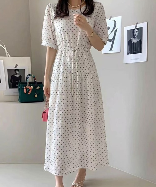 FAVORITO ワンピース 半袖 リボンドット柄ワンピース : ZOZOTOWN Yahoo