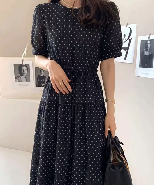 FAVORITO ワンピース 半袖 リボンドット柄ワンピース : ZOZOTOWN Yahoo