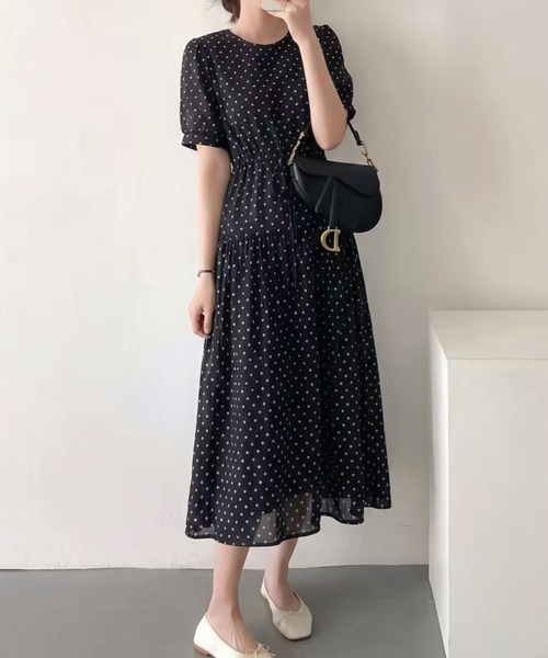 FAVORITO ワンピース 半袖 リボンドット柄ワンピース : ZOZOTOWN Yahoo