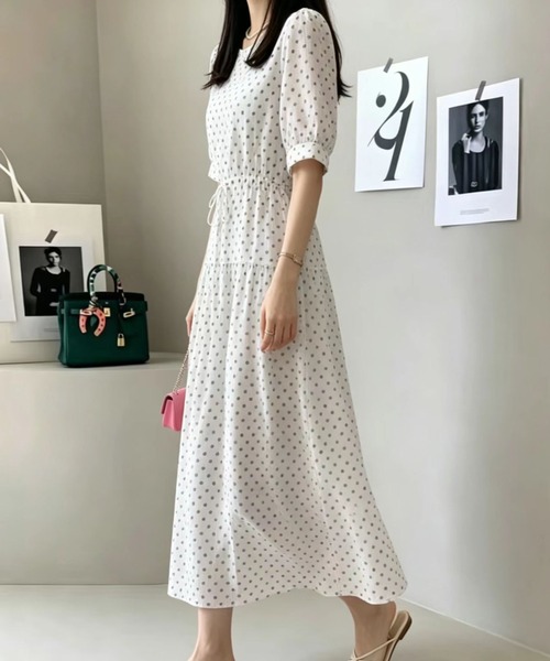 FAVORITO ワンピース 半袖 リボンドット柄ワンピース : ZOZOTOWN Yahoo