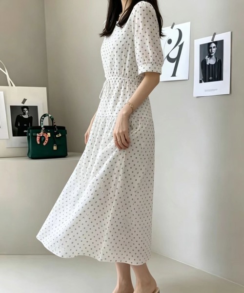 FAVORITO ワンピース 半袖 リボンドット柄ワンピース : ZOZOTOWN Yahoo