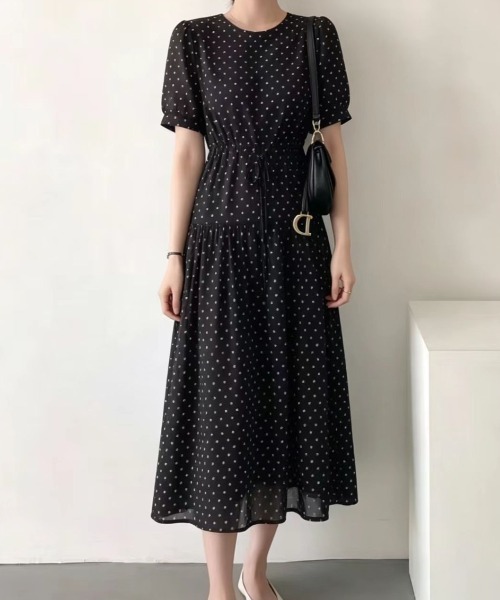 FAVORITO ワンピース 半袖 リボンドット柄ワンピース : ZOZOTOWN Yahoo
