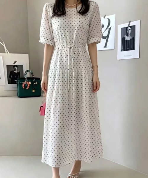 FAVORITO ワンピース 半袖 リボンドット柄ワンピース : ZOZOTOWN Yahoo