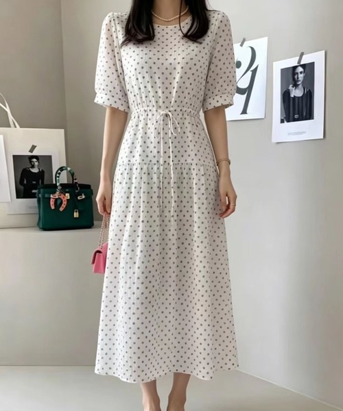 Rouje ドット柄 半袖ワンピース FAVORITO ワンピース 半袖 リボンドット柄ワンピース : ZOZOTOWN Yahoo