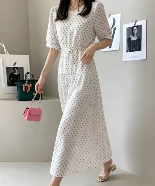 FAVORITO ワンピース 半袖 リボンドット柄ワンピース : ZOZOTOWN Yahoo