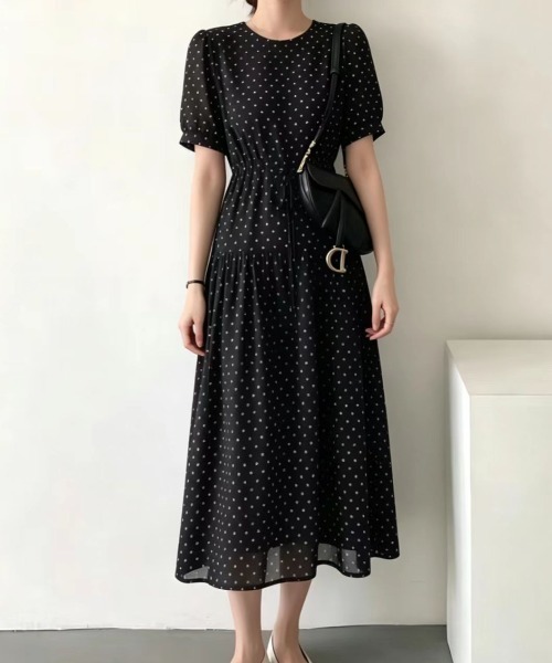 FAVORITO ワンピース 半袖 リボンドット柄ワンピース : ZOZOTOWN Yahoo