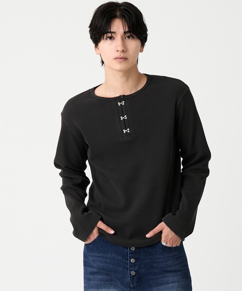 alo ブラック 長袖 ヘンリーネックシャツ EVOLVERA（エボルヴェラー） ヘンリーネック tシャツ Thermal Henley