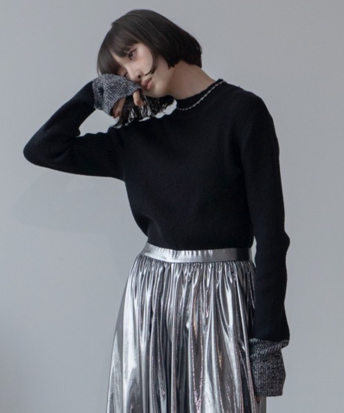 ニット セーター ミックスカラー配色ハイネックリブニット/新色追加