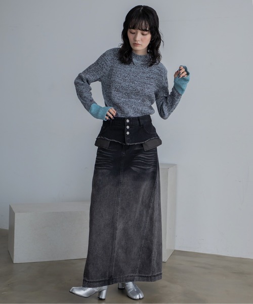 ニット セーター ミックスカラー配色ハイネックリブニット/新色追加