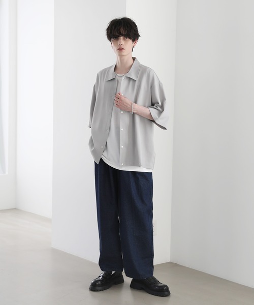 ASTRONOMY シャツ テックリネン半袖コーチシャツ ジャケット メンズ