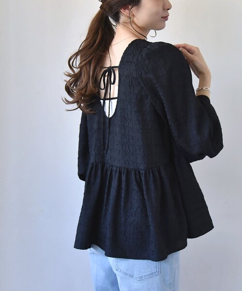 SHIPS for women / シップスウィメン quaranciel:〈洗濯機可能〉フクレ ジャカード パフスリーブ フレア ブラウス quaranciel:〈洗濯機可能〉フクレ ジャカード パフスリーブ