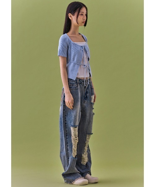 カーディガン A'GEM/9 × .kom 「 FANCY CLUB/ファンシークラブ」 TWO-RIBBON CROP CARDIGAN/リボンクロ A'GEM/9 × .kom 『 FANCY CLUB/ファンシークラブ』 TWO-RIBBON