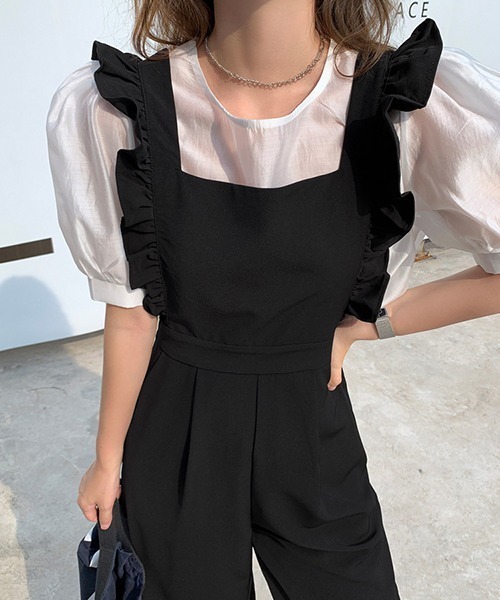 gossip!ロサンゼルス サロペット オーバーオール ワイドベルト フリル 
