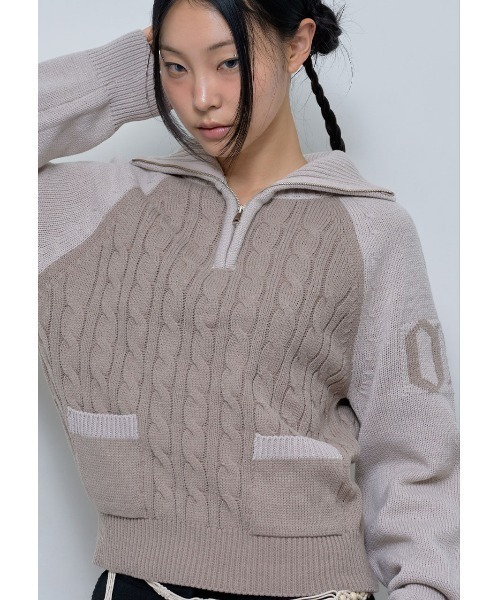 ニット セーター A'GEM/9 × .kom 「 FANCY CLUB/ファンシークラブ」 MINI POCKET KNIT HALF ZIP-UP