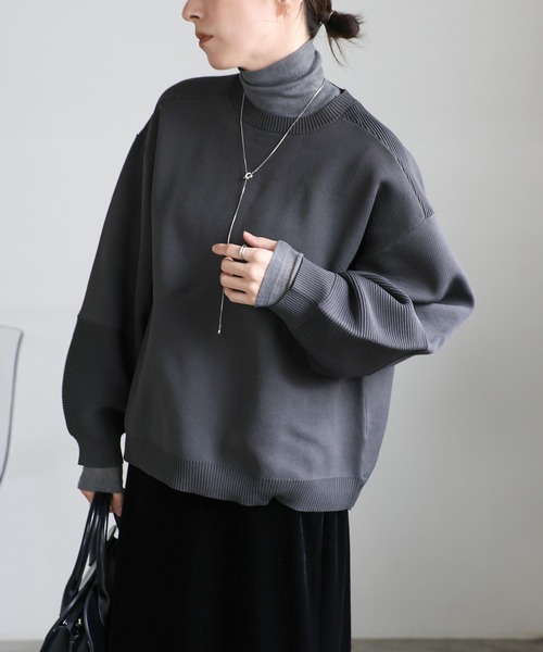 【即日発送】coyseioダークグレー 編み込み セーター select MOCA（セレクトモカ） ニット セーター 編み地切替デザイン