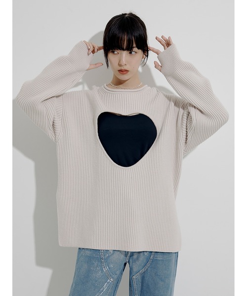 トップス SORIN Wool Blend Heart Cutting Sweater SORIN Wool Blend Heart Cutting Sweater