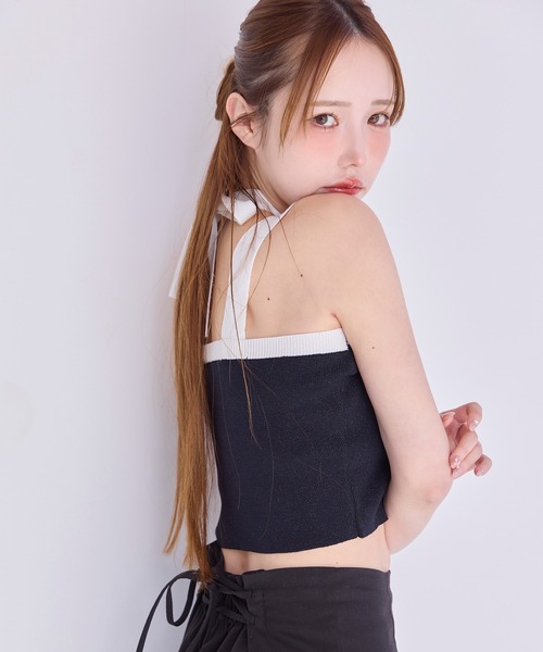 【Bamuse】ニットコンビラッフルキャミソール one after another NICE CLAUP キャミソール セット対応/配色ニット
